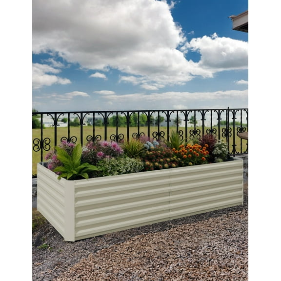 Towallmark Raised Garden Bed,Large Metal Garden Beds Galvanized Steel Planter Box for Vegetables Flowers Herbs,Square,180*90*60cm,1 Pack,Beige