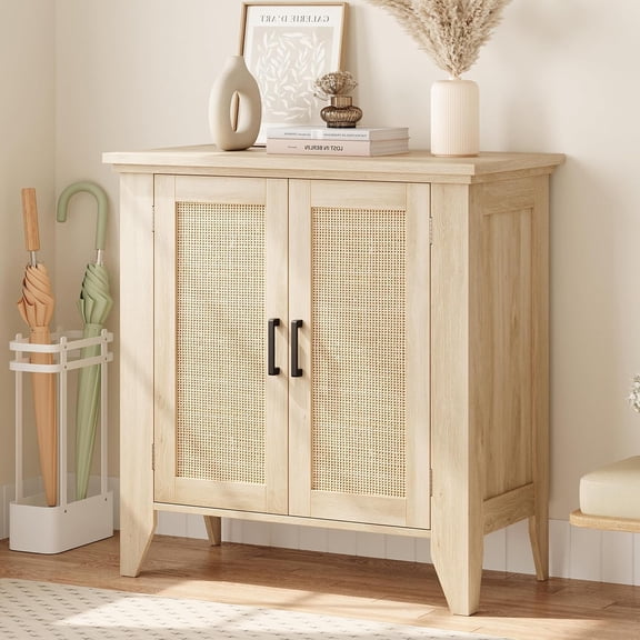 Towallmark Rattan Sideboard Buffet Cabinet with Storage Cabinet, Wood Accent Cabinet with Door and Shelf, Console Cabinet with Storage, Sideboard Cabinet for Hallway, Entryway, Living Room (Natural)