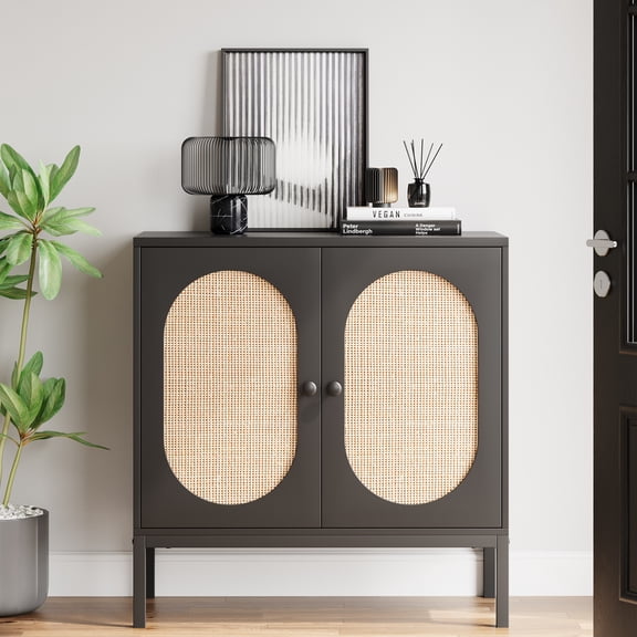 Towallmark Rattan Sideboard with Doors, Buffet Storage Cabinet with Adjustable Shelves, Modern Console Table for Living Room, Dining Room, Hallway