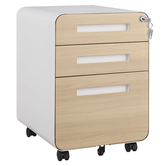 Towallmark Secure 3 Drawer Metal File Cabinet with Lock – Fully Assembled Mobile Filing Cabinet for Home Office, Anti-Tilt 5 Wheels, Under Desk Storage for A4/Letter/Legal Size – Wood Grain