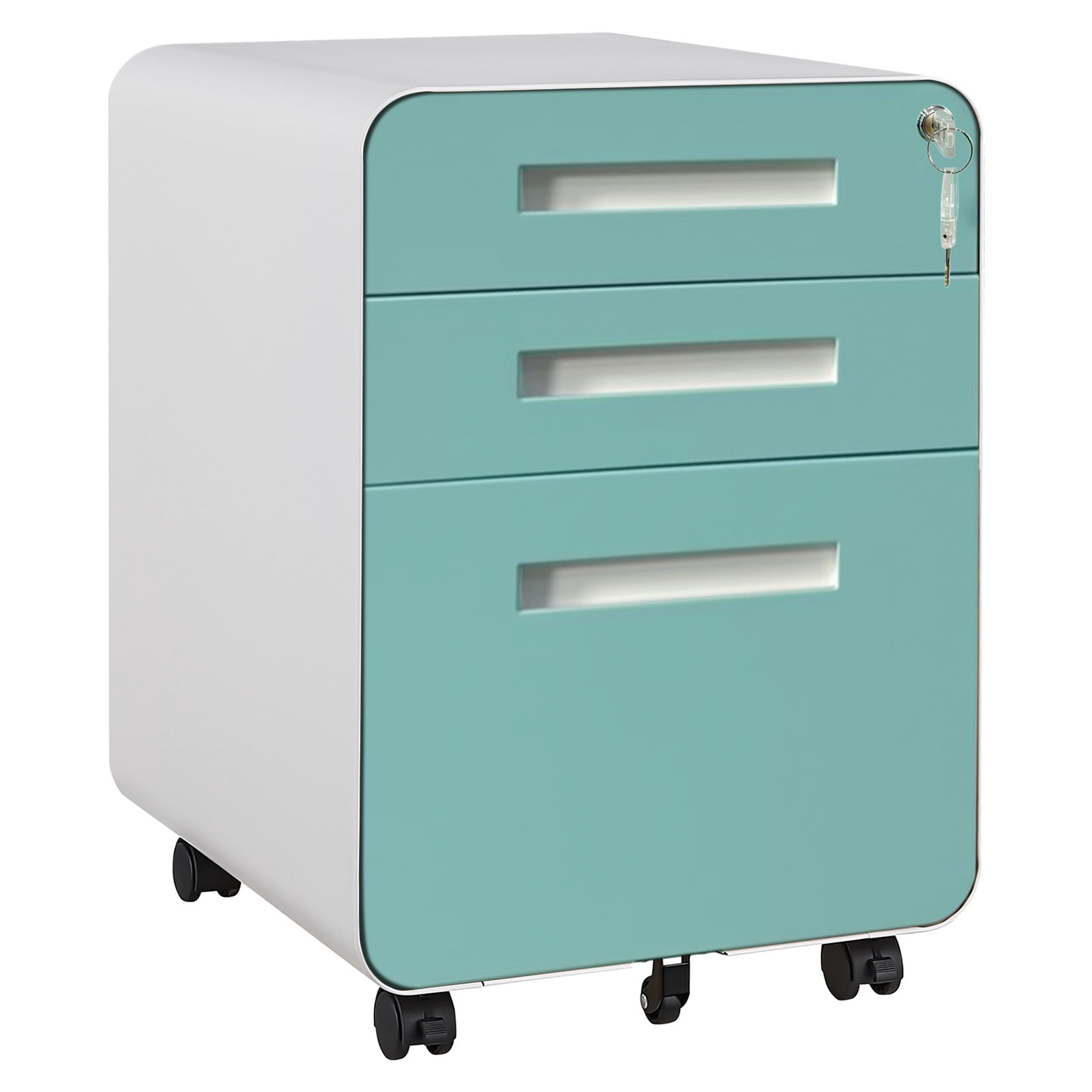 Towallmark Secure 3 Drawer Metal File Cabinet with Lock – Fully Assembled Mobile Filing Cabinet for Home Office, Anti-Tilt 5 Wheels, Under Desk Storage for A4/Letter/Legal Size – Blue