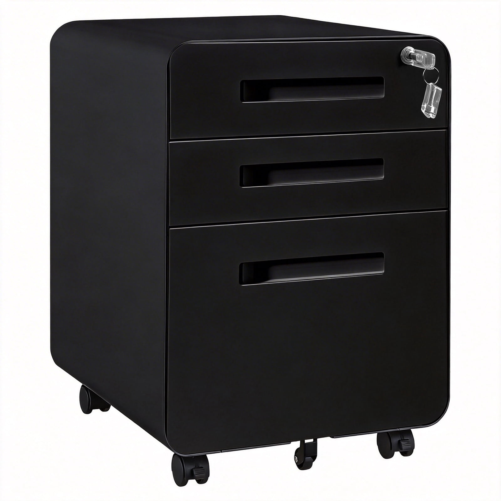 Towallmark Secure 3 Drawer Metal File Cabinet with Lock – Fully Assembled Mobile Filing Cabinet for Home Office, Anti-Tilt 5 Wheels, Under Desk Storage for A4/Letter/Legal Size – Matte Black