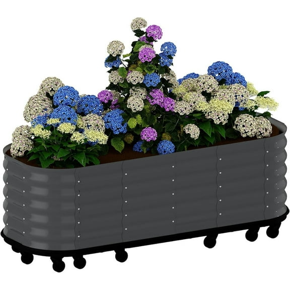 Towallmark Self Watering Wheeled Metal Garden Bed, Mobile Raised Planter Box with Lockable Wheels, Built in Water Storage Rolling Grow Station for Veggies, Indoor Outdoor Use, Gray