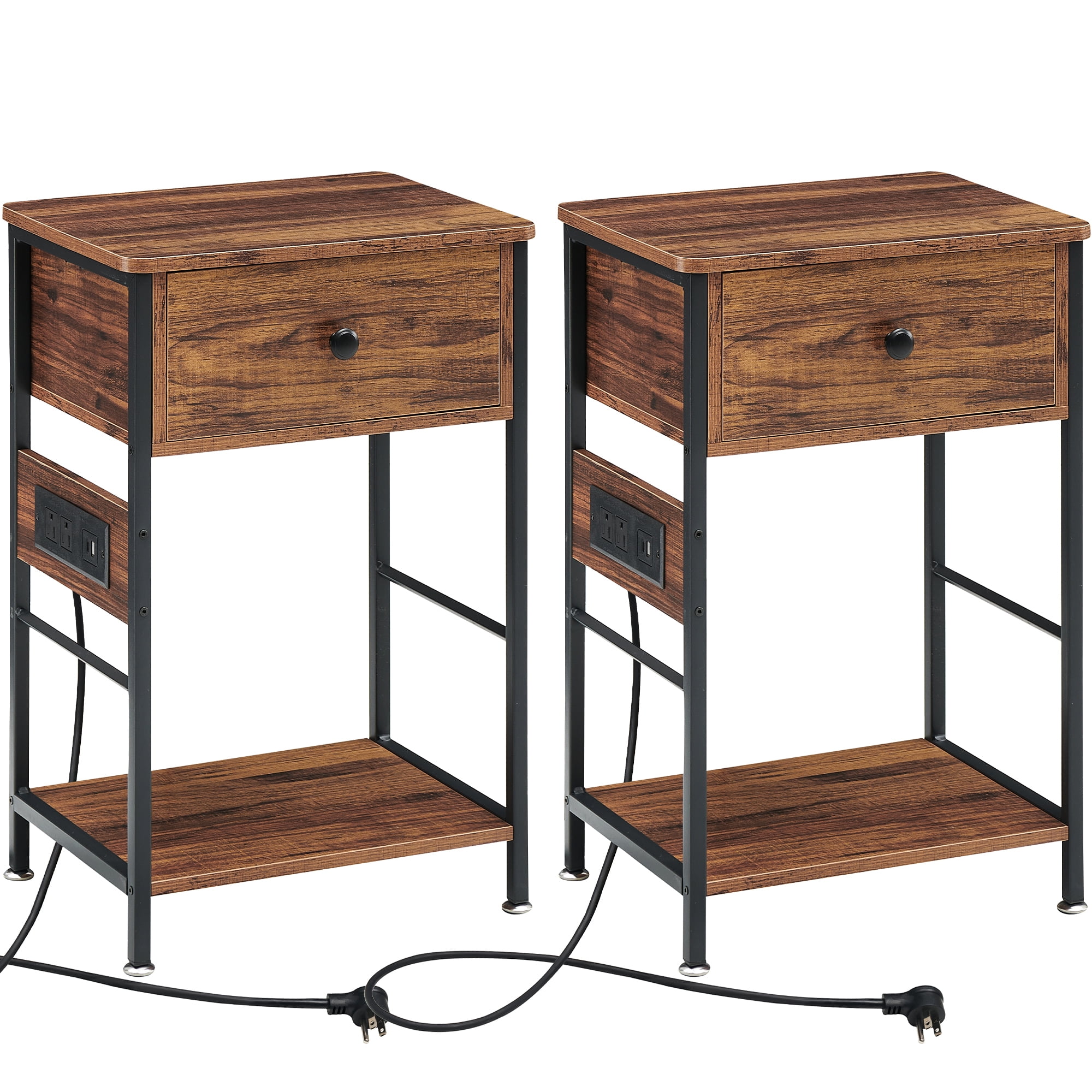 Towallmark Set of 2 End Tables with Charging Station and USB Ports