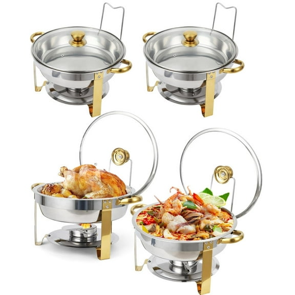 Towallmark Set of 4 Round Chafing Dishes, Stainless Steel Buffet Servers and Warmers with Glass Lids, Commercial Food Warmers for Catering Wedding Banquet Parties Events
