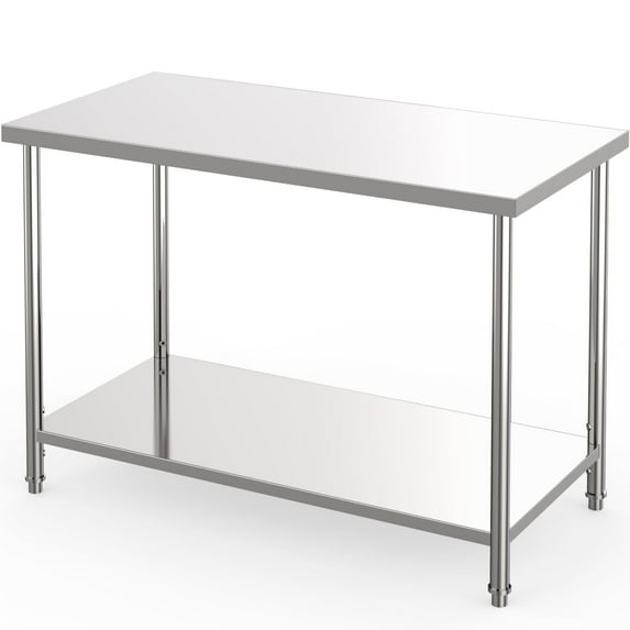 Towallmark Stainless Steel Prep Table, 48 x 24 Inch Commercial Work Table with Adjustable Shelf, Heavy Duty Metal Workstation for Restaurant Kitchen Garage, Silver