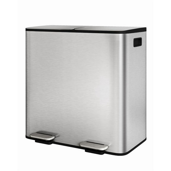 Towallmark Stainless Steel Trash Can, 2X10.6 Gallon Dual Kitchen Garbage Bin, Step On Metal Recycle Trash Can Combo With PP Inner Buckets Liner Rim, Silver