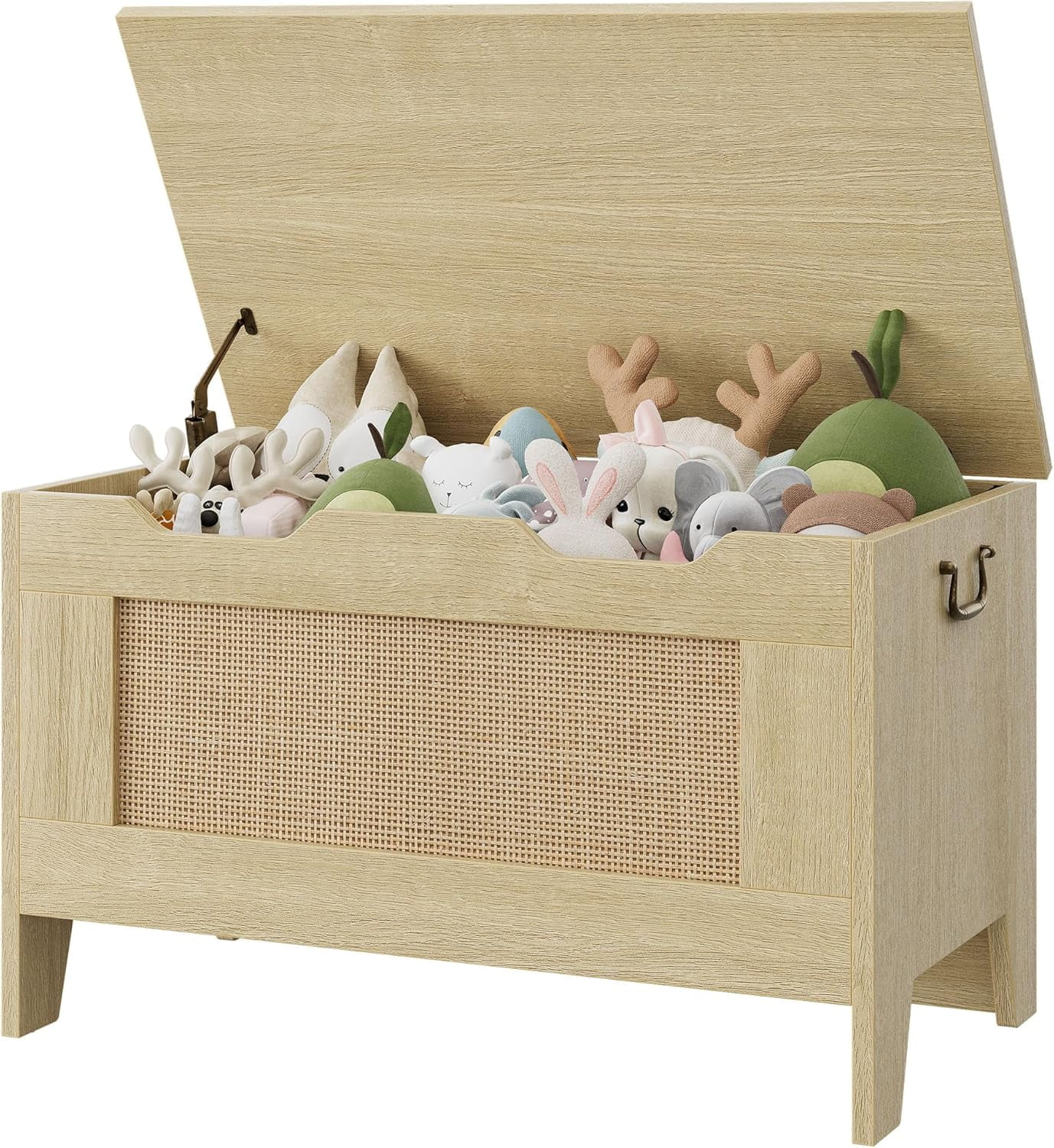 Towallmark Storage Chest, Rattan Toy Chest, 30" Wooden Storage Bench with Safety Hinge, Blanket Chest, Entryway Bench, Supports 350 lb, Storage Trunk for Living Room, Bedroom, Playroom, Natural Oak