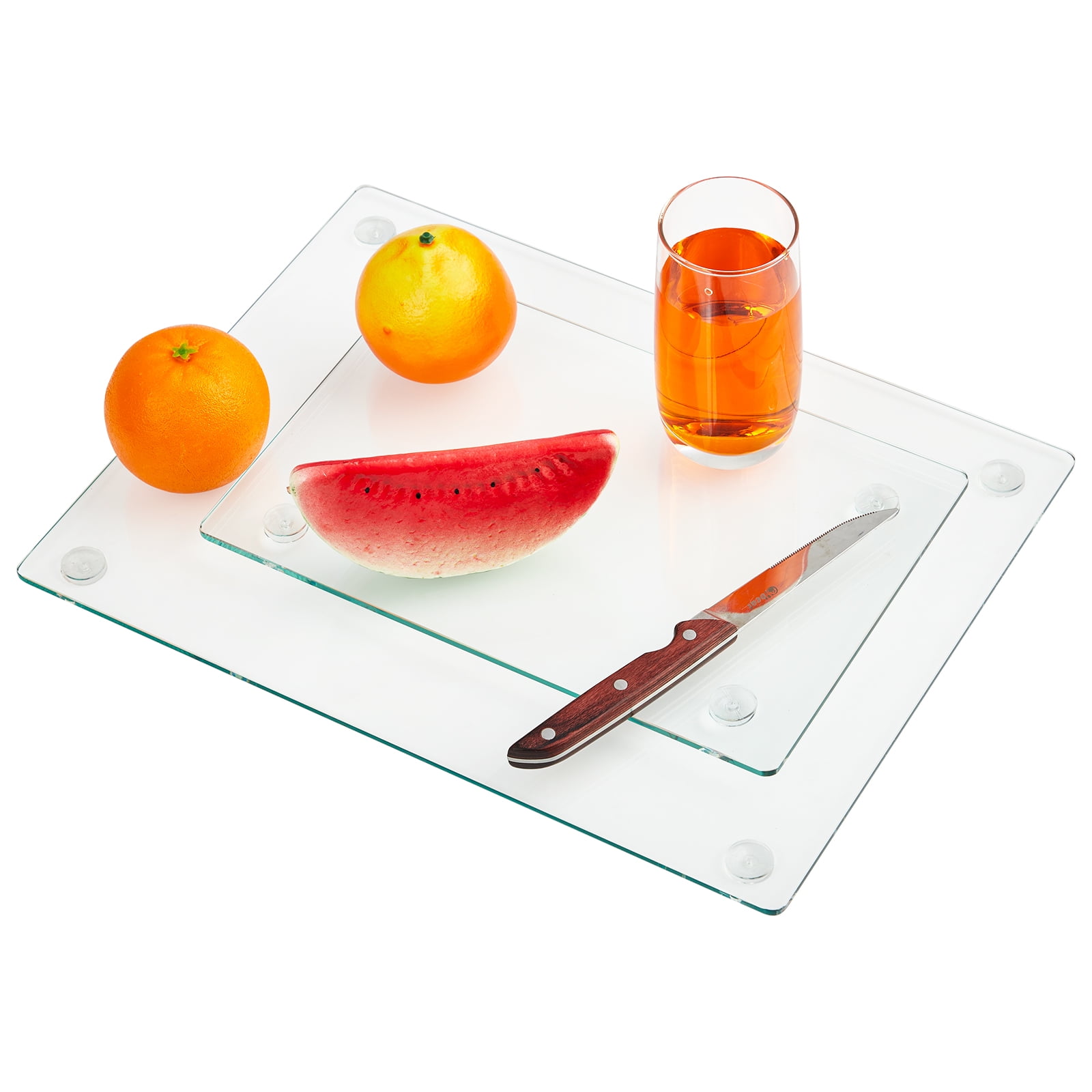 Towallmark Tempered Glass Cutting Board Set of 2, 16"x12" and 12"x8" Clear Glass Countertop Protector for Kitchen, Heat Resistant Pastry Board with Non-Slip Rubber Feet