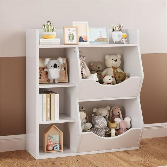 Towallmark Toy Storage Organizer, 5-Cubby Kids Bookshelf and Bookcase for Boys and Girls, Multi Shelf with Cubby Organizer for Storage Books and Toys, for Kindergarten, Bedroom, Playroom (White)