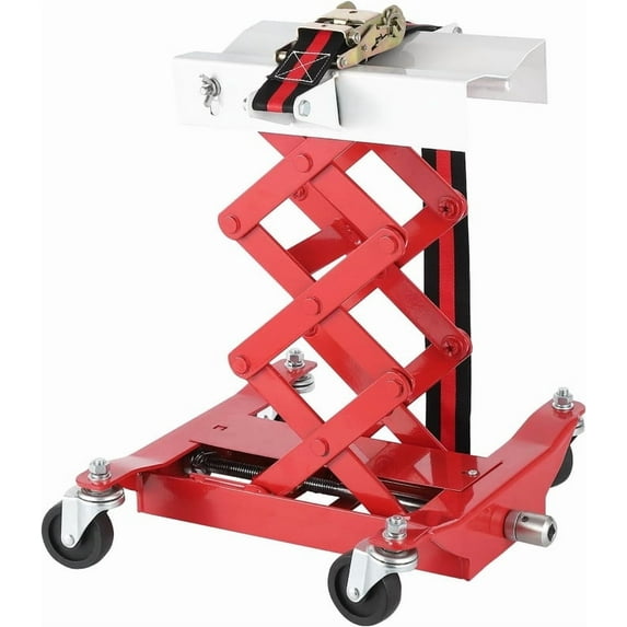 Towallmark Transmission Jack Low Profile 450 lb Capacity - Heavy Duty Auto Repair Lift Jack with Safety Straps, 7-23" Height Range, 4 Caster Wheels for Compact Cars & Small Vehicles (Red)