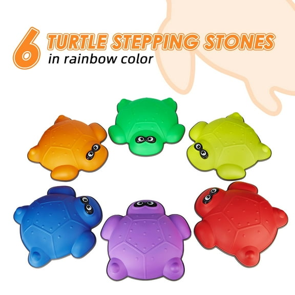 Towallmark Turtle Stepping Stones for Kids - 6-Pack Non-Slip Balance Stepping Stones for Toddlers 3-5, Indoor/Outdoor Sensory Play Toys for Balance & Coordination
