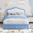 thumbnail image 1 of Towallmark Twin Size LED Bed Frame with Storage Drawer, Cute Velvet Upholstered Platform Bed with Headboard, No Box Spring Needed, Wooden Slats, Noise Free, Blue, 1 of 7