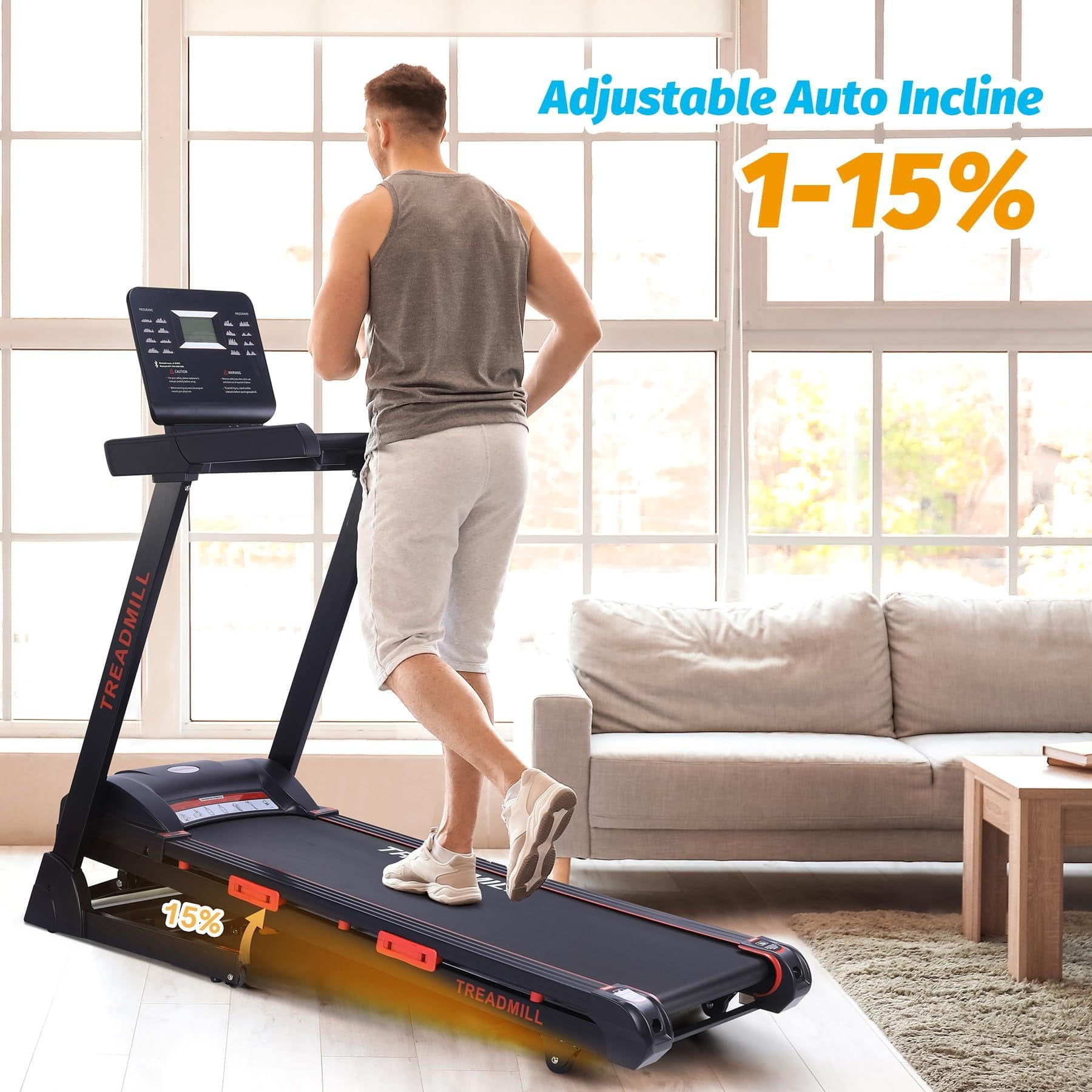 Towallmark Walking Pad Folding Treadmill with Speakers, Heart Rate Sensor, Remote Control & LED Display – Compact Under Desk Treadmill for Home