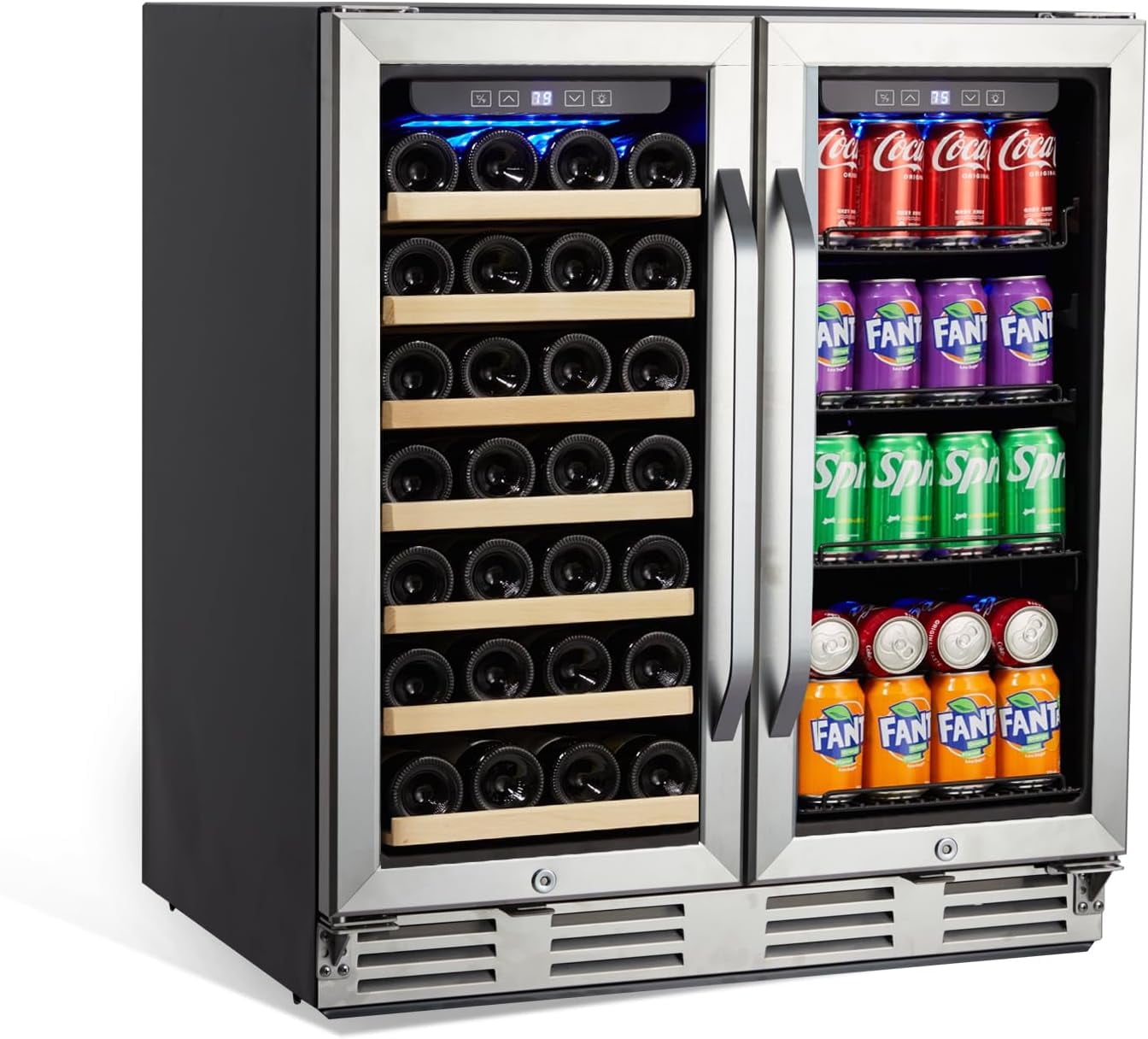 Towallmark Wine and Beverage Refrigerator, 30 inch Wine Fridge Dual Zone Hold 33 Bottles and 96 Cans, Digital Touch Control, Built-In or Freestanding
