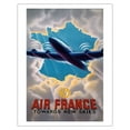 thumbnail image 1 of Towards New Skies - Plane soars through sun-lit gap in clouds shaped like a map of France - Vintage Travel Poster c.1947 - Fine Art Matte Paper Print (Unframed) 11x14in, 1 of 4
