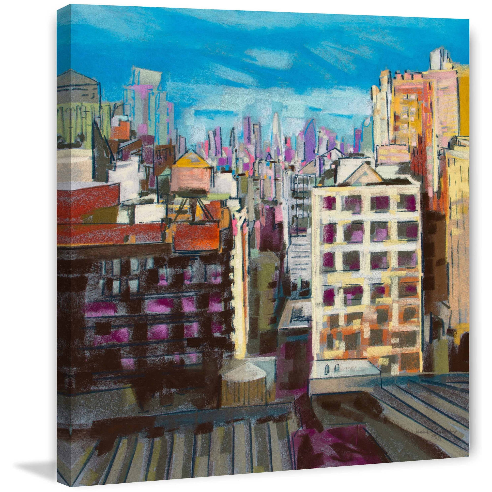 Towards the Freedom Tower Blue Canvas Cityscape Painting