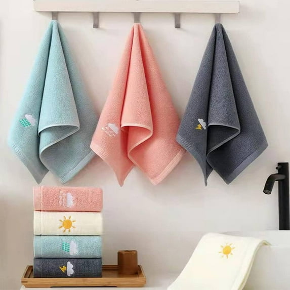 Towel*1 Hand Towels for Bathroom Set 4 Cotton Bath/ Face Towel Soft Highly Absorbent Towels for Adults and Children for Bathroom Kitchen 14X29 Inch ( White Blue Gray) Bath Towel