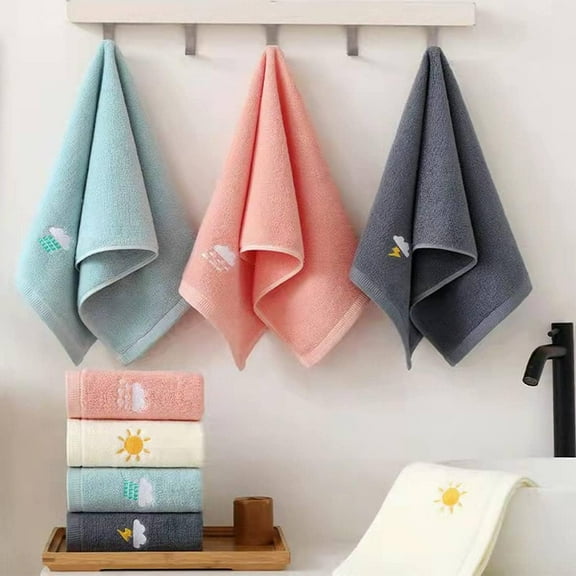 Towel*1 Hand Towels for Bathroom Set 4 Cotton Bath/ Face Towel Soft Highly Absorbent Towels for Adults and Children for Bathroom Kitchen 14X29 Inch ( White Blue Gray) Bath Towel