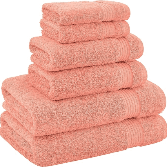 Towel, 100% Cotton Turkish 6 Piece Towel Set, Luxury Towels Set of 6 for Bathroom Essentials, 2 Bath Towels 2 Hand Towels 2 Washcloths, Coral