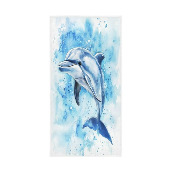 Towel 30x15 Inch Face Towel Hand Towel Bath Towels Hand Bath Towels Single-Sided Printed Towels, Lightweight, Breathable and Absorbent Blue Watercolor Dolphin Pattern