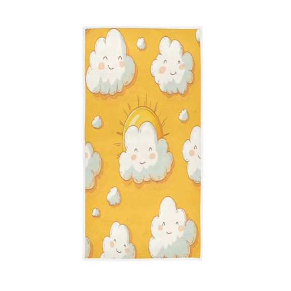 Towel 30x15 Inch Face Towel Hand Towel Bath Towels Hand Bath Towels Single-Sided Printed Towels, Lightweight, Breathable and Absorbent Cartoon Clouds and Sun