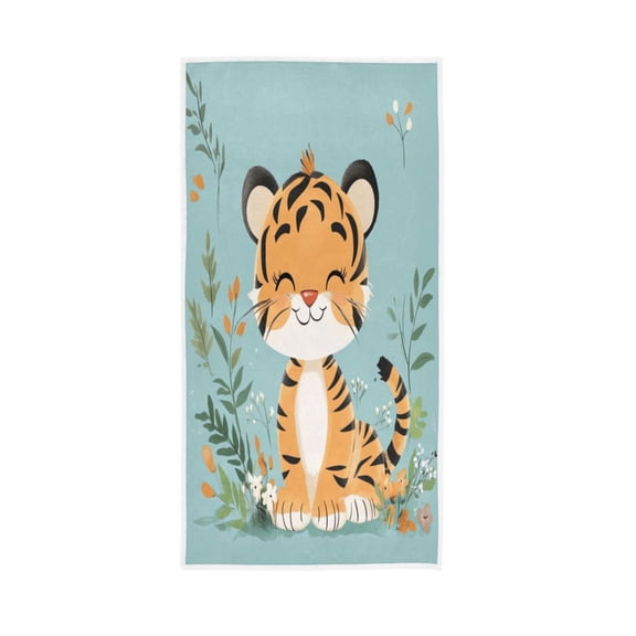 Towel 30x15 Inch Face Towel Hand Towel Bath Towels Hand Bath Towels Single-Sided Printed Towels, Lightweight, Breathable and Absorbent Cute Smiling Tiger