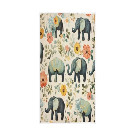 Towel 30x15 Inch Face Towel Hand Towel Bath Towels Hand Bath Towels Single-Sided Printed Towels, Lightweight, Breathable and Absorbent Green Elephant Pattern