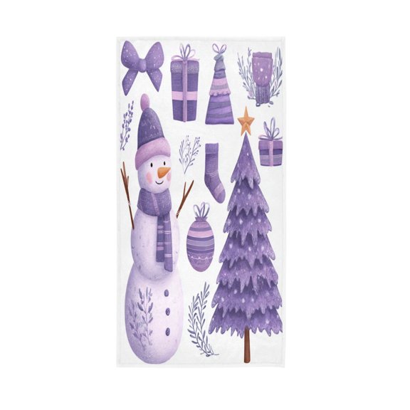 Towel 30x15 Inch Face Towel Hand Towel Bath Towels Hand Bath Towels Single-Sided Printed Towels, Lightweight, Breathable and Absorbent Purple Christmas Snowman
