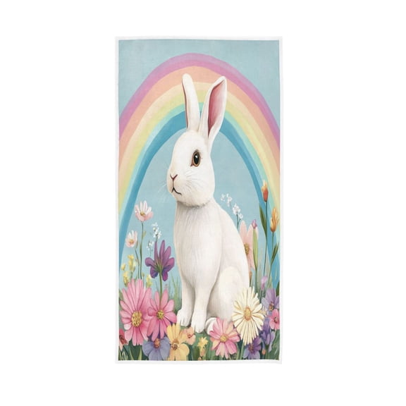 Towel 30x15 Inch Face Towel Hand Towel Bath Towels Hand Bath Towels Single-Sided Printed Towels, Lightweight, Breathable and Absorbent Rainbow Flower Rabbit