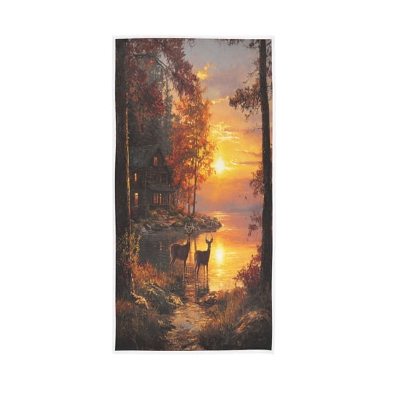 Towel 30x15 Inch Face Towel Hand Towel Bath Towels Hand Bath Towels Single-Sided Printed Towels, Lightweight, Breathable and Absorbent Two Deer Near Lake