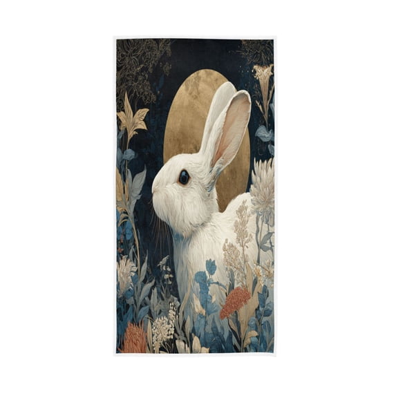 Towel 30x15 Inch Face Towel Hand Towel Bath Towels Hand Bath Towels Single-Sided Printed Towels, Lightweight, Breathable and Absorbent White Rabbit under Moonlight