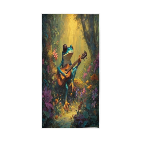 Towel 30x15 Inch Face Towel Hand Towel Bath Towels Hand Bath Towels Single-Sided Printed Towels, Lightweight, Breathable and Absorbent Frog Guitar