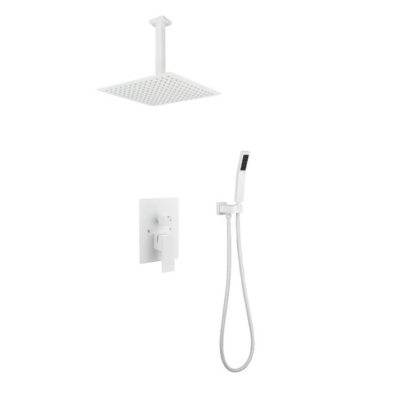 Towel Bar, 16" Shower Head System Ceiling Mounted Shower, White Bathroom Shelf,Brass,Stainless Steel Towel Ring, Bath & Faucets Bathroom Accessories