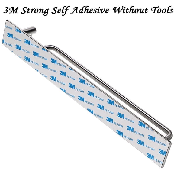 Towel Bar Rack with Hook, 13.38 Inch 3M Self Adhesive Stainless Steel Towel Holder Organizer for Bathroom Kitchen Bedroom, Brushed Finish (Towel Rack with Hook)