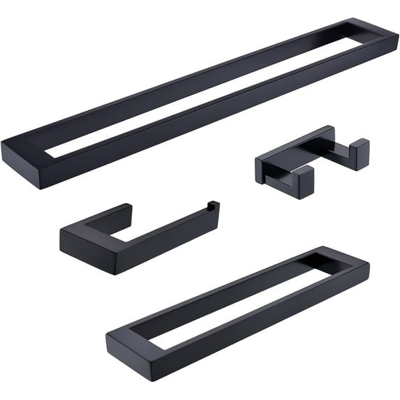Towel Bar Sets Matte Black 4-Piece Bathroom Hardware Accessories Set 304 Stainless Steel Wall Mounted Bath Towel Rack Set,24 Inch