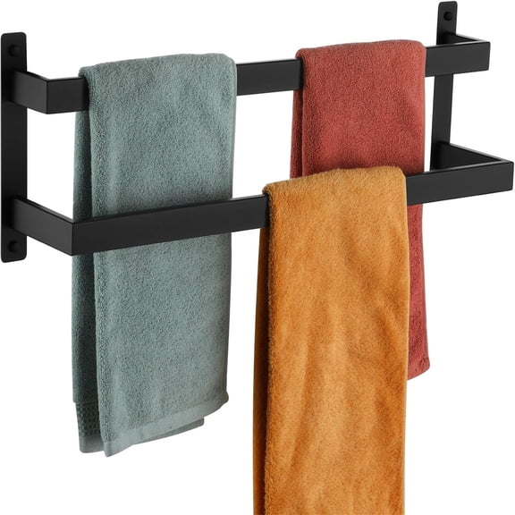 Towel Bars Black Bath Towel Holders 24-Inch Bathroom 2-Tiers Ladder Towel Rails Wall Mounted Towels Shelves Rack Stainless Steel