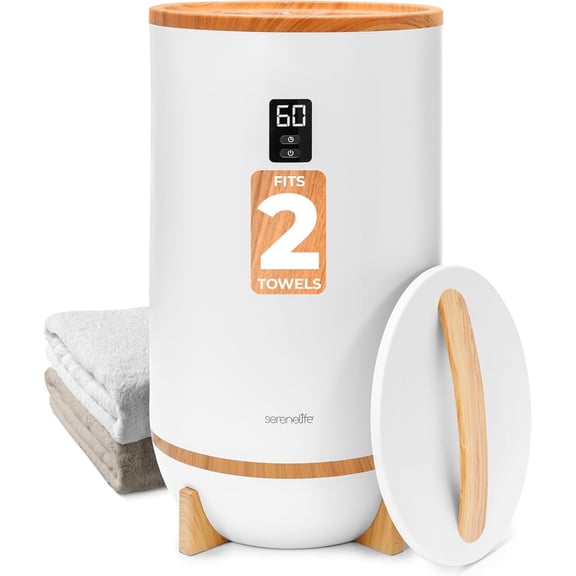 Towel and Blanket Warmer - Single Touch Portable Towel Heater for Bathroom, Fragrant Disc Holder, LED Ring, 2 Large Towel Capacity, Built-in Timer (15-60 mins), Auto Shut-Off (White)