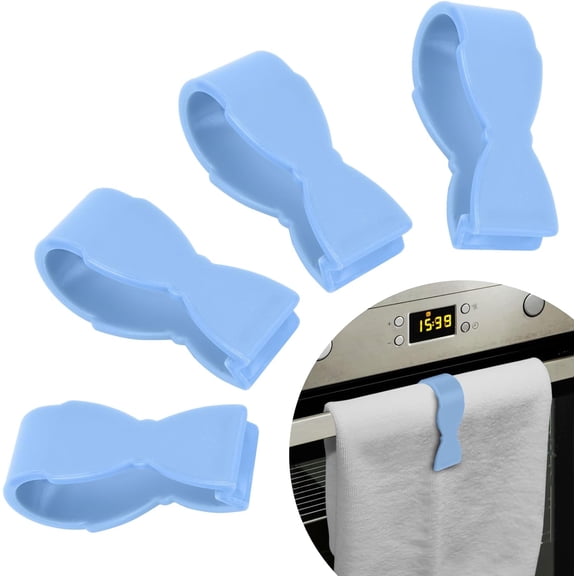 Towel Clips for Kitchen (4 Pack) - Keeps Towel from Falling - Suitable for Kitchen，Oven Handle, Bathroom Towel Rack, Dishwasher，Stove - No More Towels on The Floor(Blue)