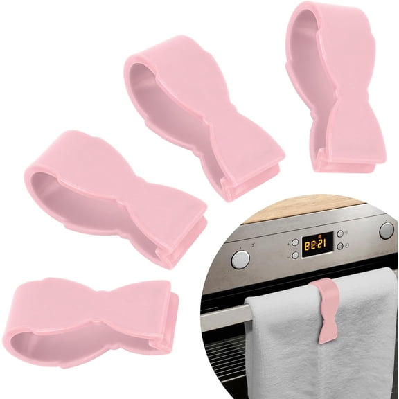 Towel Clips for Kitchen (4 Pack) - Keeps Towel from Falling - Suitable for Kitchen，Oven Handle, Bathroom Towel Rack, Dishwasher，Stove - No More Towels on The Floor(Pink)