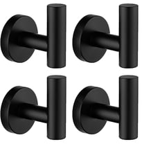 Towel Coat Hook Matte Black, SUS304 Stainless Steel Bathroom Clothes Cabinet Closet Sponges Robe Hook Wall Mounted Round Kitchen Heavy Duty Door Hanger 4 Packs