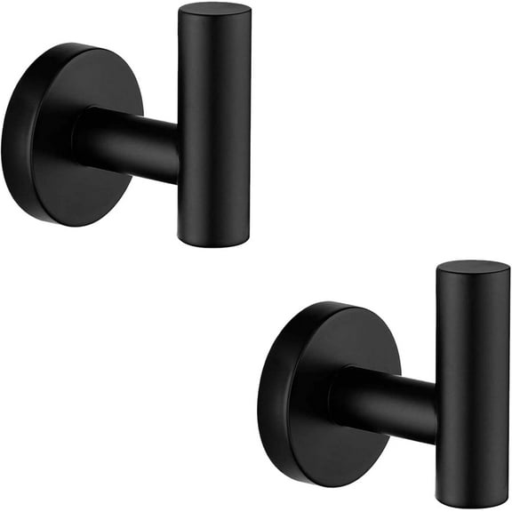 Towel Coat Hook Matte Black SUS304 Stainless Steel Bathroom Clothes Cabinet Closet Sponges Robe Hook Wall Mounted Round Kitchen Heavy Duty Door Hanger 2 Packs