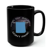 Towel Day - Dont Panic 15 fl oz capacity Ceramic Black Mug by JC Designs