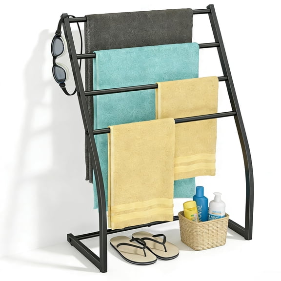 Towel Drying Rack For Bathroom Free Standing 4 Tier Wide Dryer Pool Racks Outdoor Blanket Ladder Holder Metal Bar Stand Oversized Bath