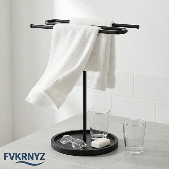 FVKRNYZ Towel Holder Stand, S Shaped Hand Towel Holder Rack for Bathroom Countertop with 7inch Stable Base for Kitchen Countertop, Black