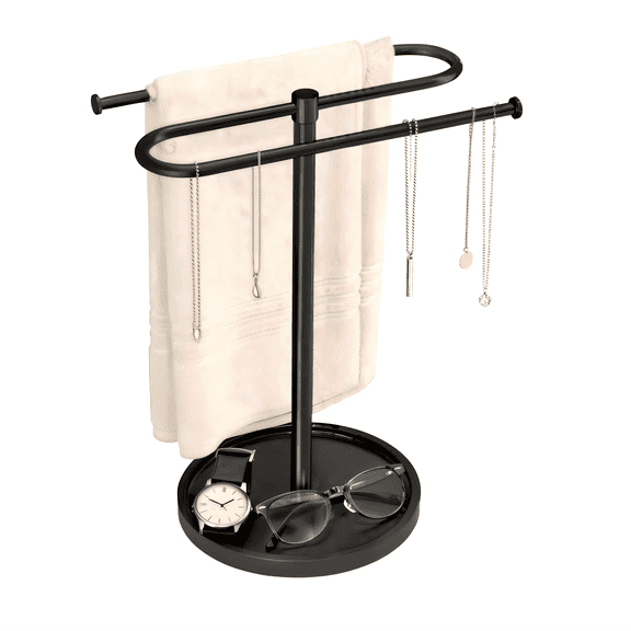 Towel Holder Stand, Stainless Steel Hand Towel Holder Rack for Bathroom Countertop, S-Shape Free Standing Towel Bar Holds 2 Towels for Kitchen Countertop, Black