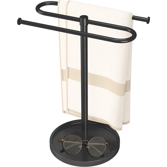 Towel Holder Stand, Stainless Steel Hand Towel Holder Rack for Bathroom Countertop, S-Shape Free Standing Towel Bar Holds 2 Towels for Kitchen Countertop, Black
