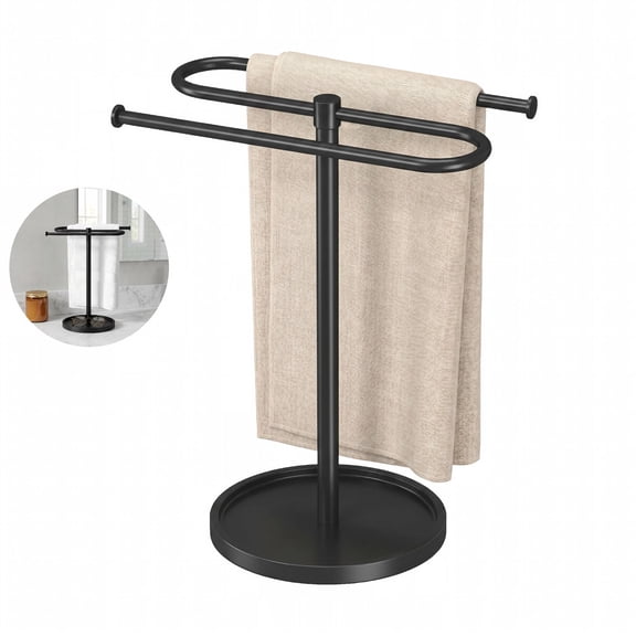 Towel Holder Stand, Stainless Steel Hand Towel Holder Rack for Bathroom Countertop, S-Shape Free Standing Towel Bar Holds 2 Towels for Kitchen Countertop, Black