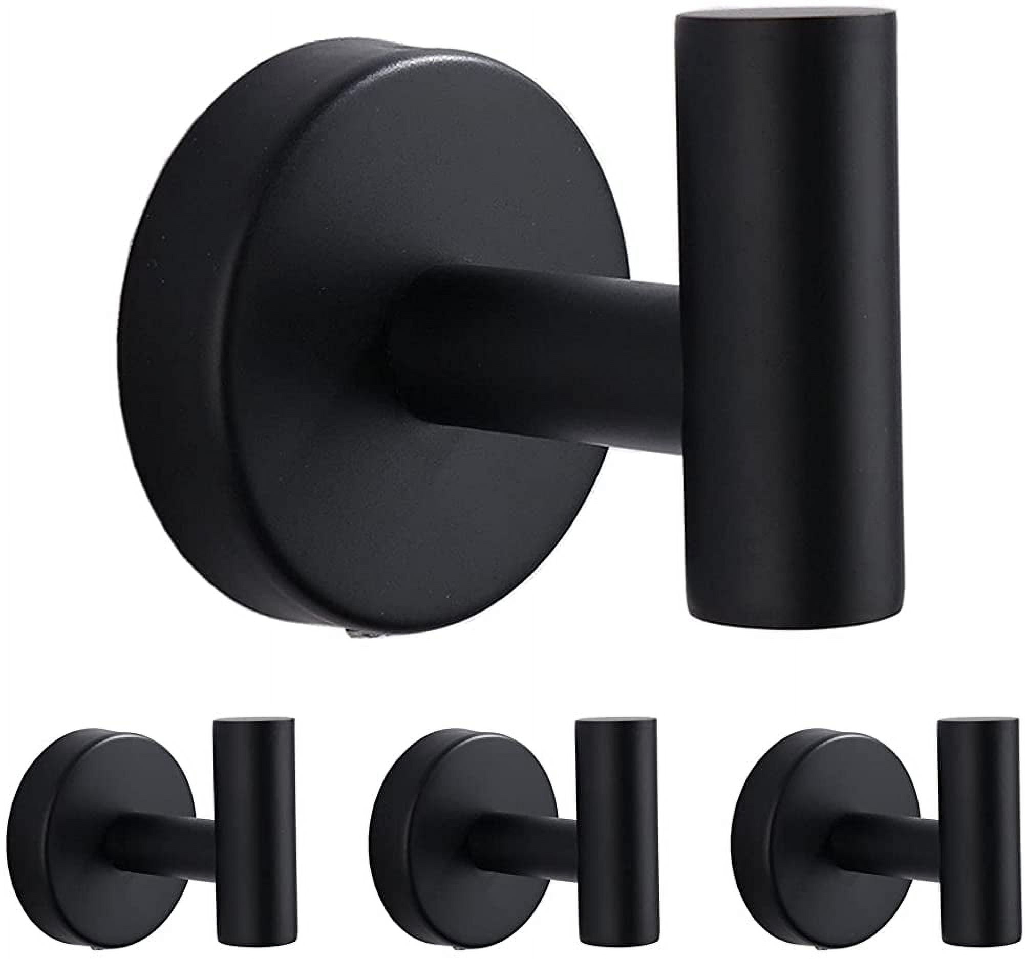 Towel Hooks, 4 Pack Wall Mounted Bathroom Coat Hooks, Matte Black Heavy ...