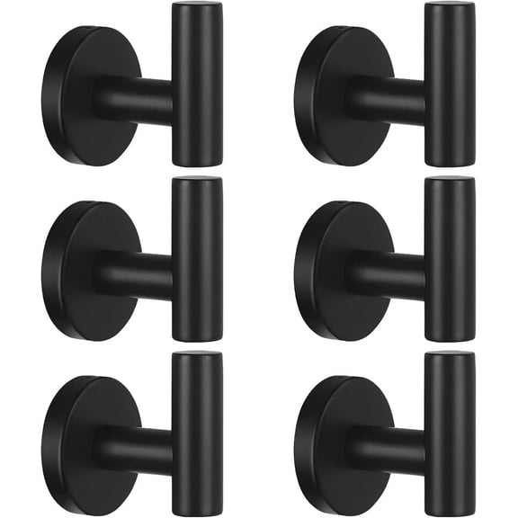 Towel Hooks for Bathroom,6 Packs Wall Mount Towel Holder,Black Matte Wall Robe Hook,Stainless Steel Heavy Duty Door Hanger Towel Hook for Kitchen, Bedroom,Hotel,Pool,Coats - Black